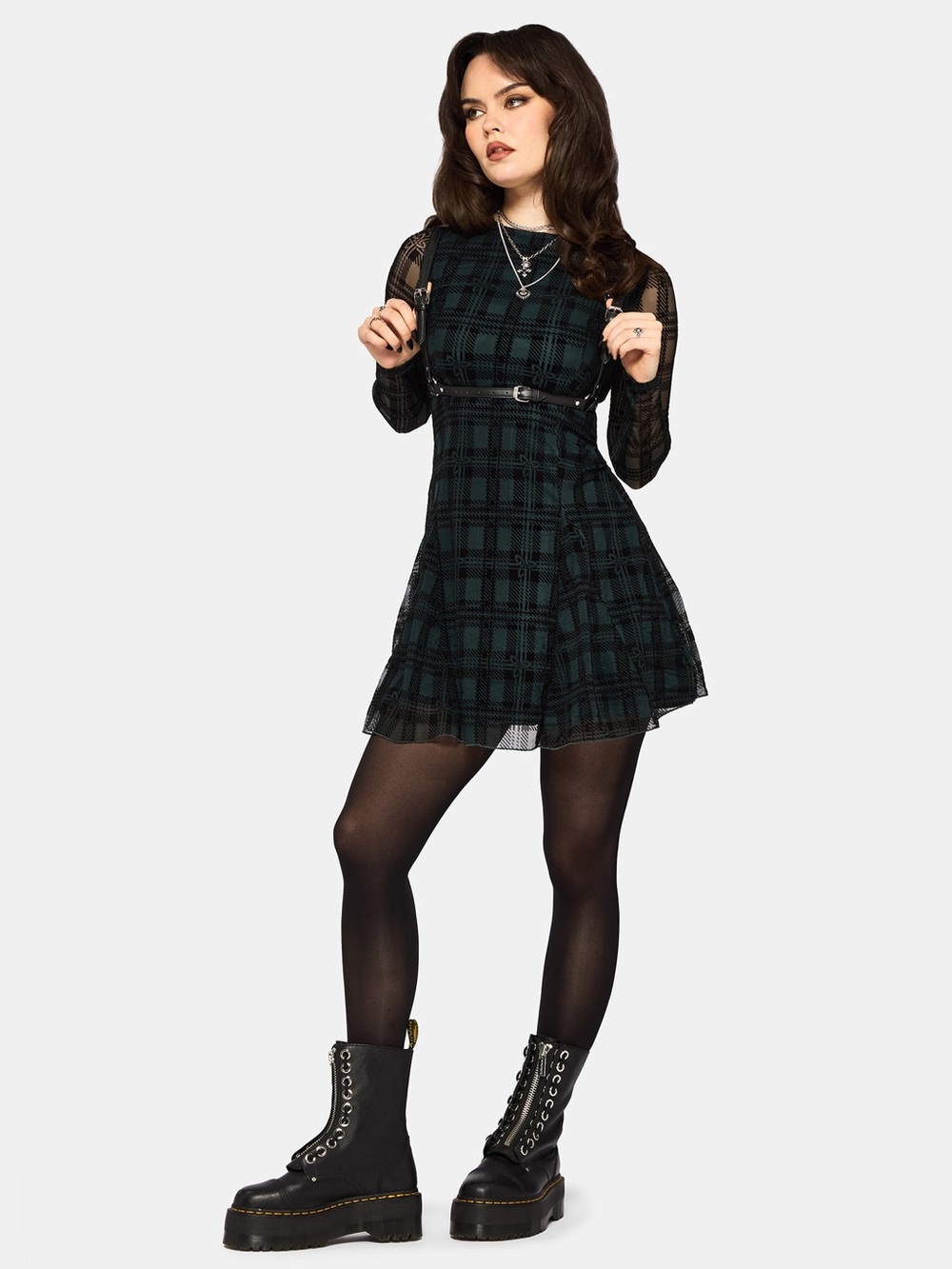 Disturbia dress  Vesica Flocked Witches Knot Godet Mini fall plaid equinox US 10